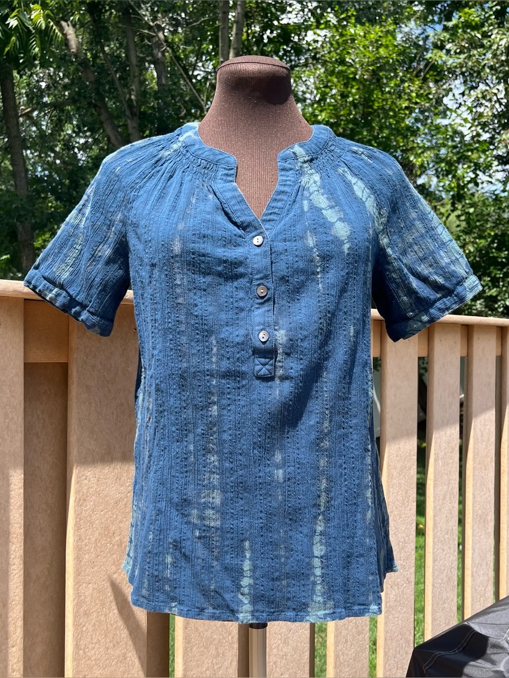 Pure Jill J. Jill 100% Cotton Gauze Short Sleeve Tie Dye Top Size XS Boho